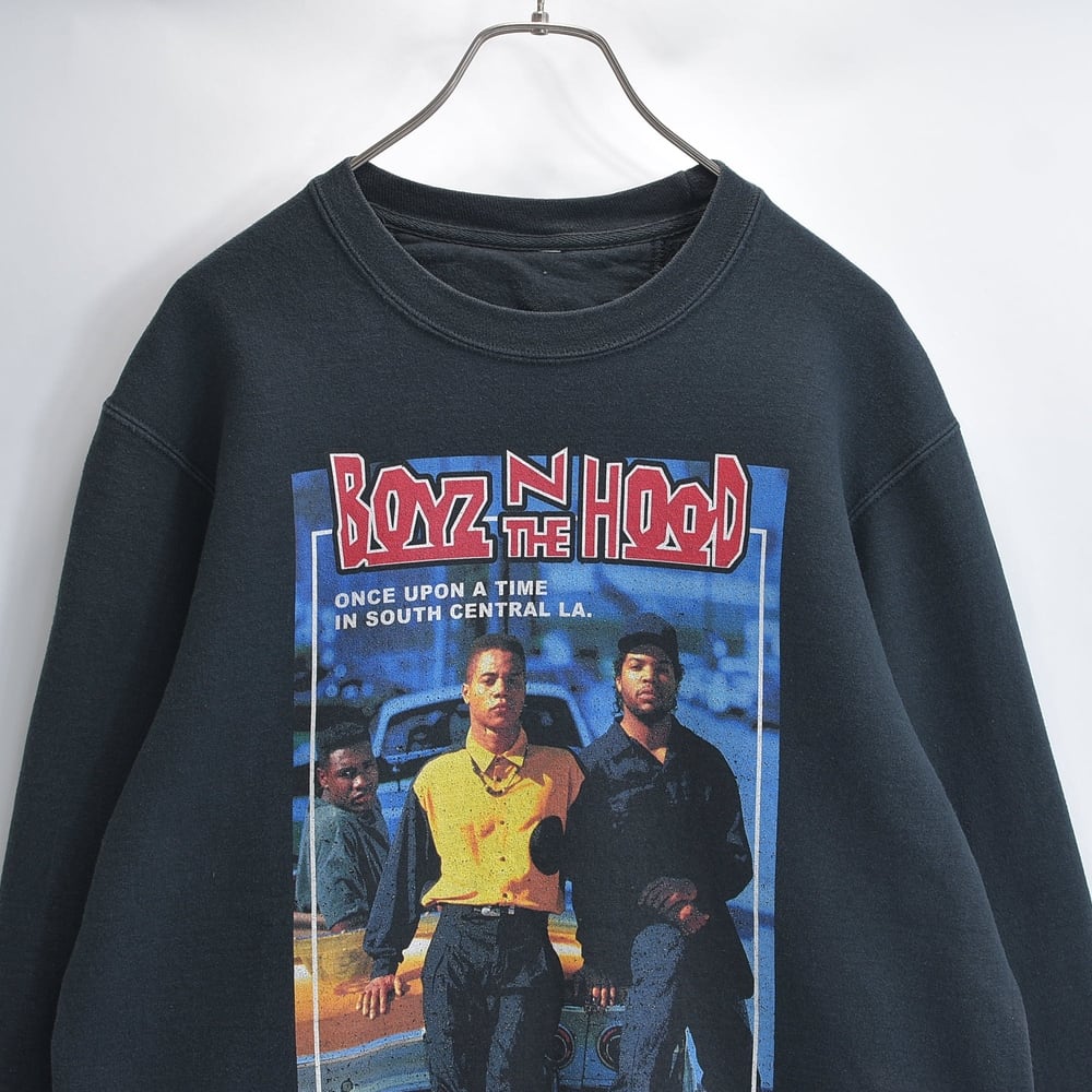 Used Boyz n the Hood ボーイズンザフッド スウェットシャツ 映画 ムービースウェット 映画Tシャツ プリント フェード スミクロ ブラック USED ヴィンテージ ビンテージ 古着 メンズMサイズ相当