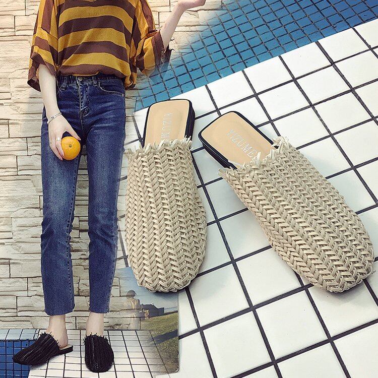 【新作】【送料無料】 insスーパーネットレッドフラットウーブンレザーカバーフットレディースシューズスリッパカジュアルファッションウェーブ新製品レディースサマーサンダル-アリババ 靴 ミュール 夏物 10b758010696835