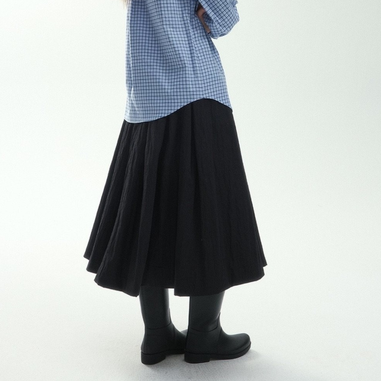 Drawstring midi-length gathered flare skirt  T4285