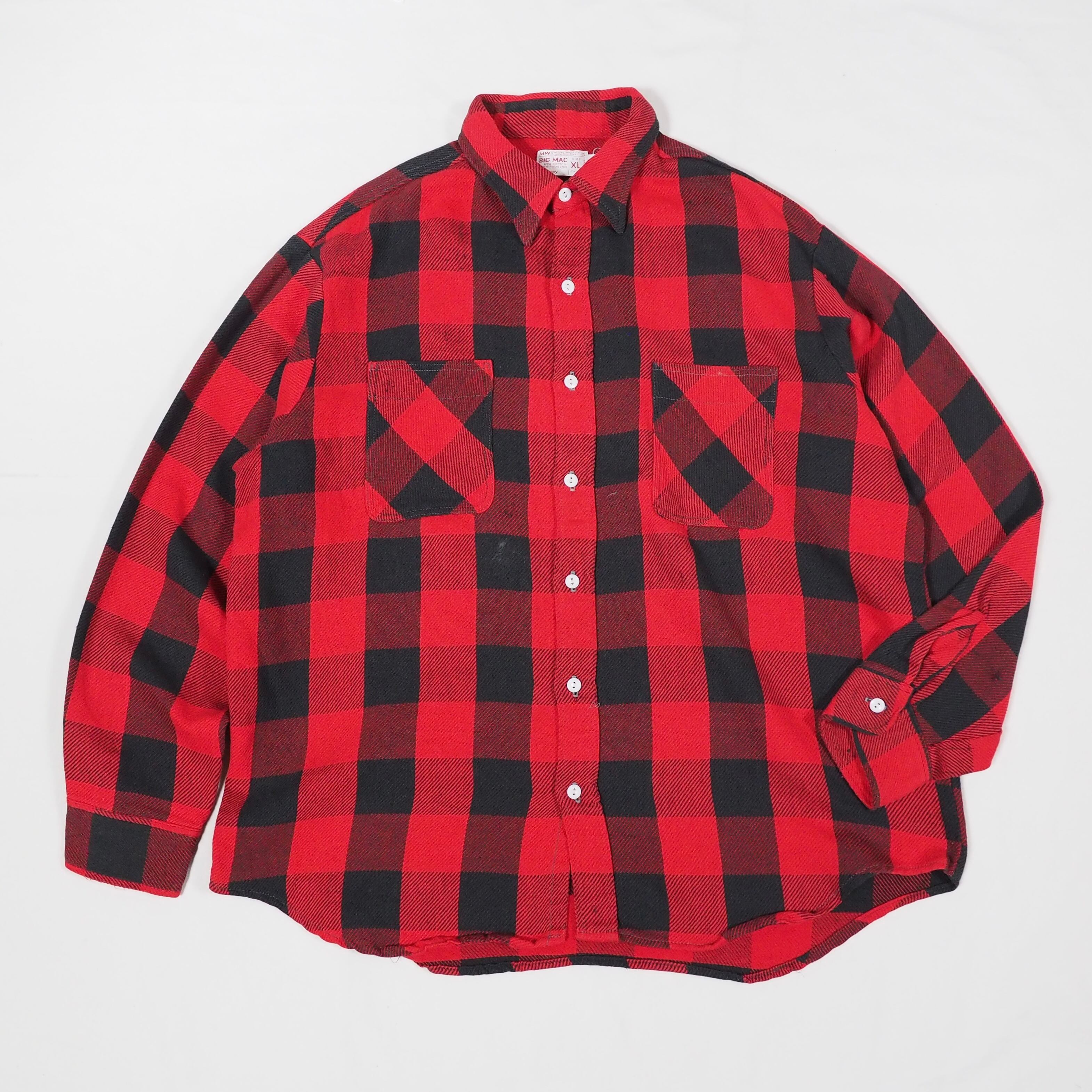 BIG MAC plaid heavy flannel shirt XL Red/Black 70’s ビッグマック ヘビーネルシャツ