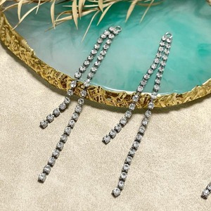 【2個】二連ラインストーンチェーン/タッセルチャーム/ロジウム