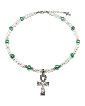 Green Pearl Cross Necklace