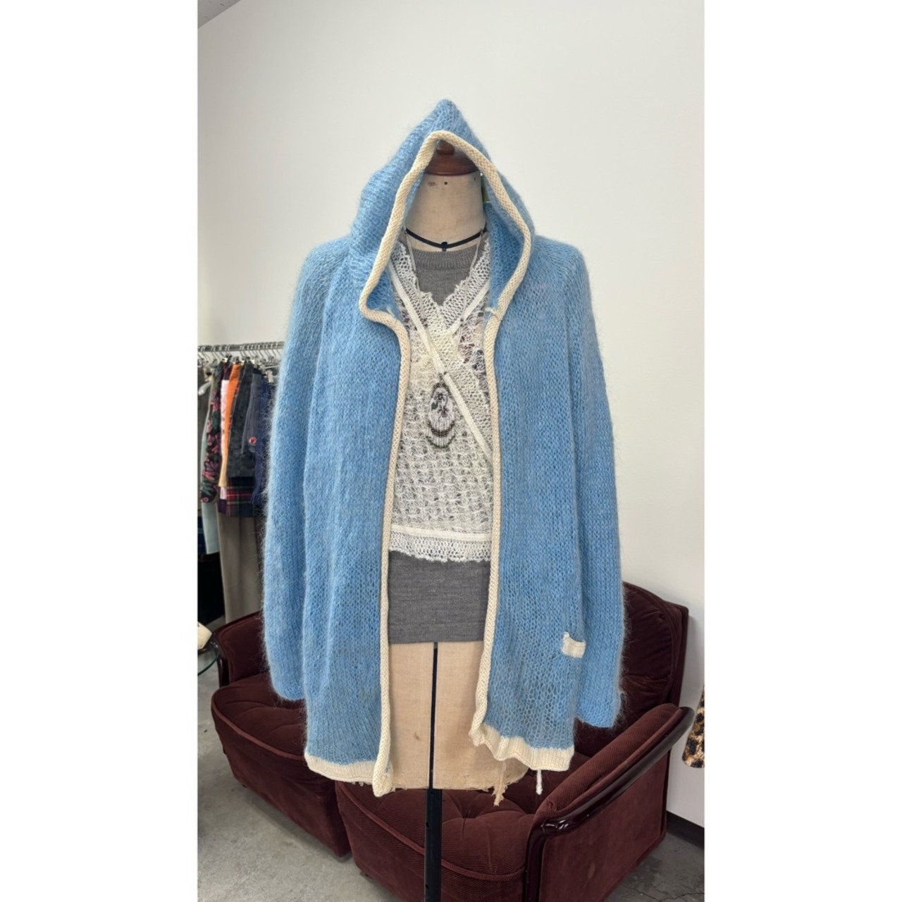 us / mohair knit cardigan モヘア ニットカーディガン 青 #a1 | KAU