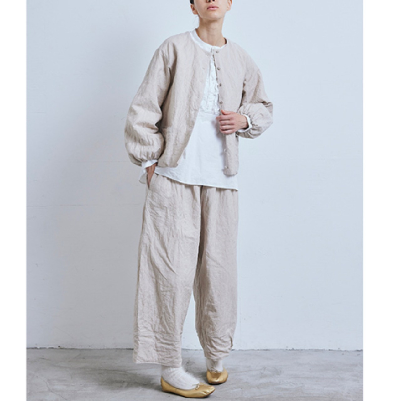 Gauze#(ガーゼ) QUILT ETOILE JACKET リネンウール ノーカラージャケット