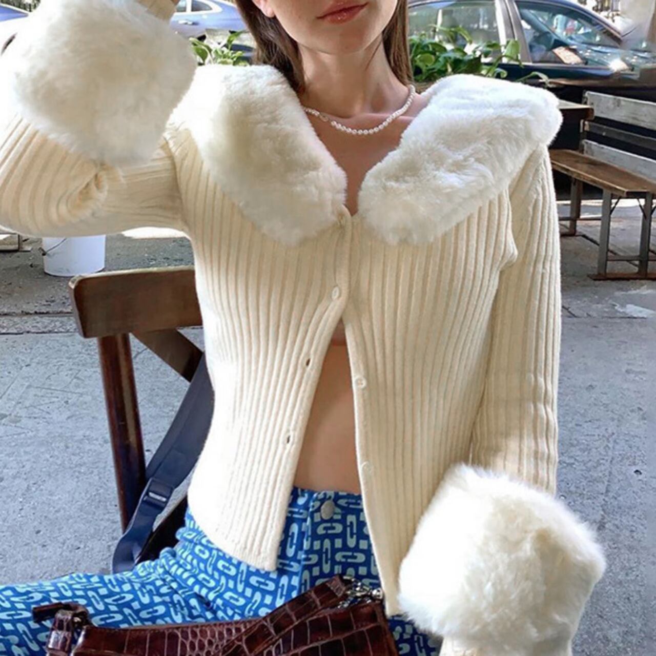 ファースリーブ リブニットトップス A4464