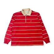 Crocodile クロコダイル ボーダー 天竺 長袖 ポロシャツ ラガーシャツ L/レッド系 メンズ 襟コーデュロイ切替