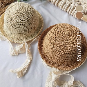 【BABY&KID】親子コーデ レース紐付き麦わら帽子 全2色