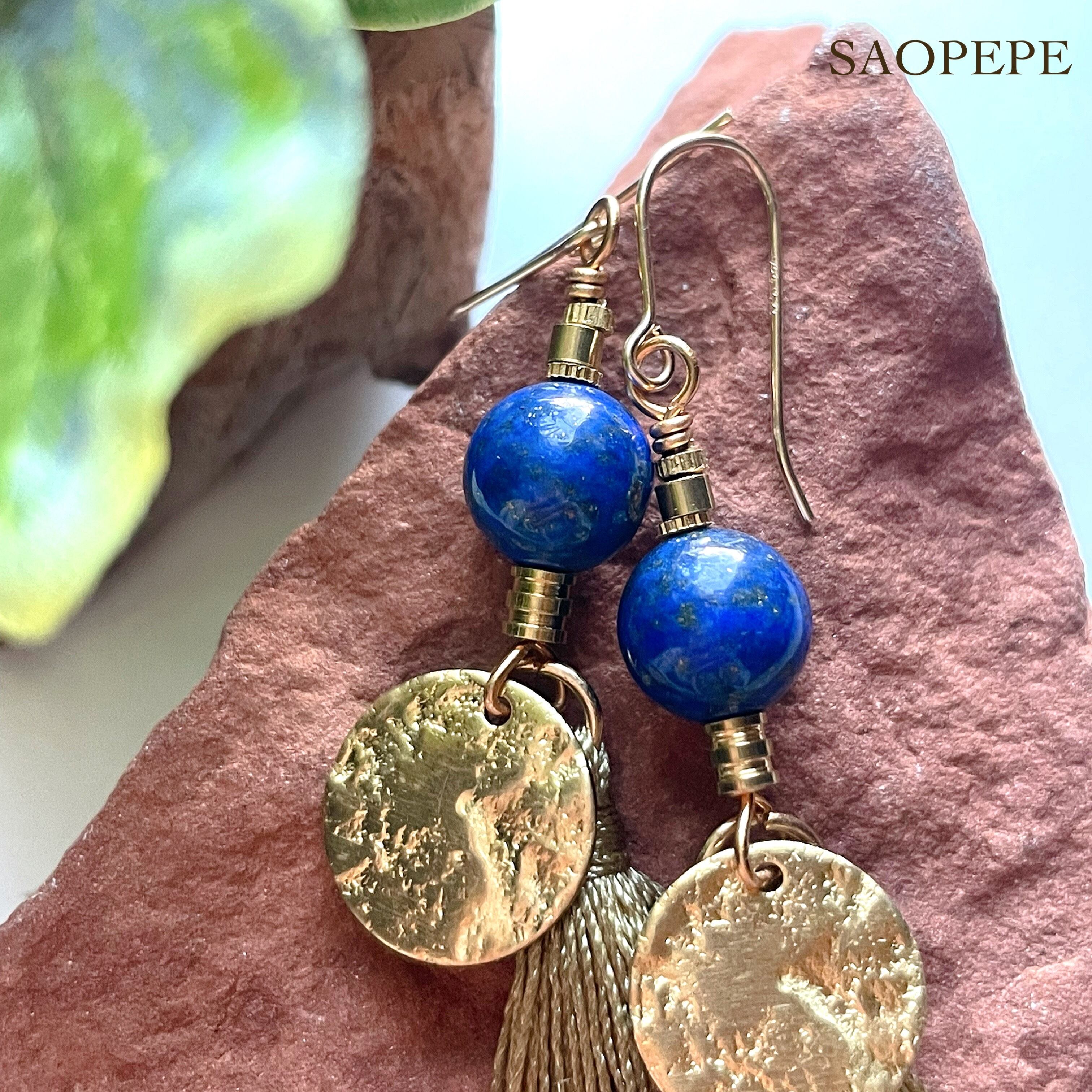 Lapis Lazuliのタッセルピアス【KHAKI / Circle】 | SAOPEPE Online Shop
