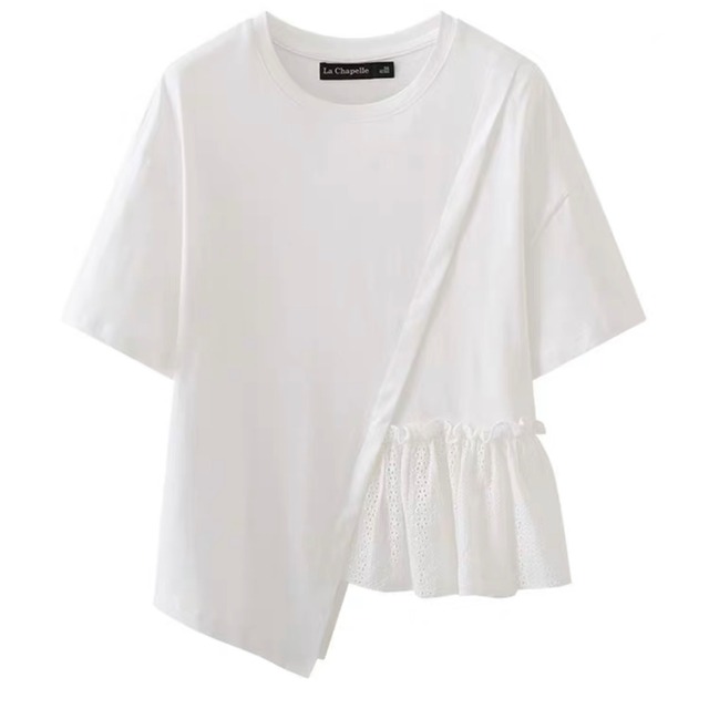 Single cotton lace frilled Tshirt