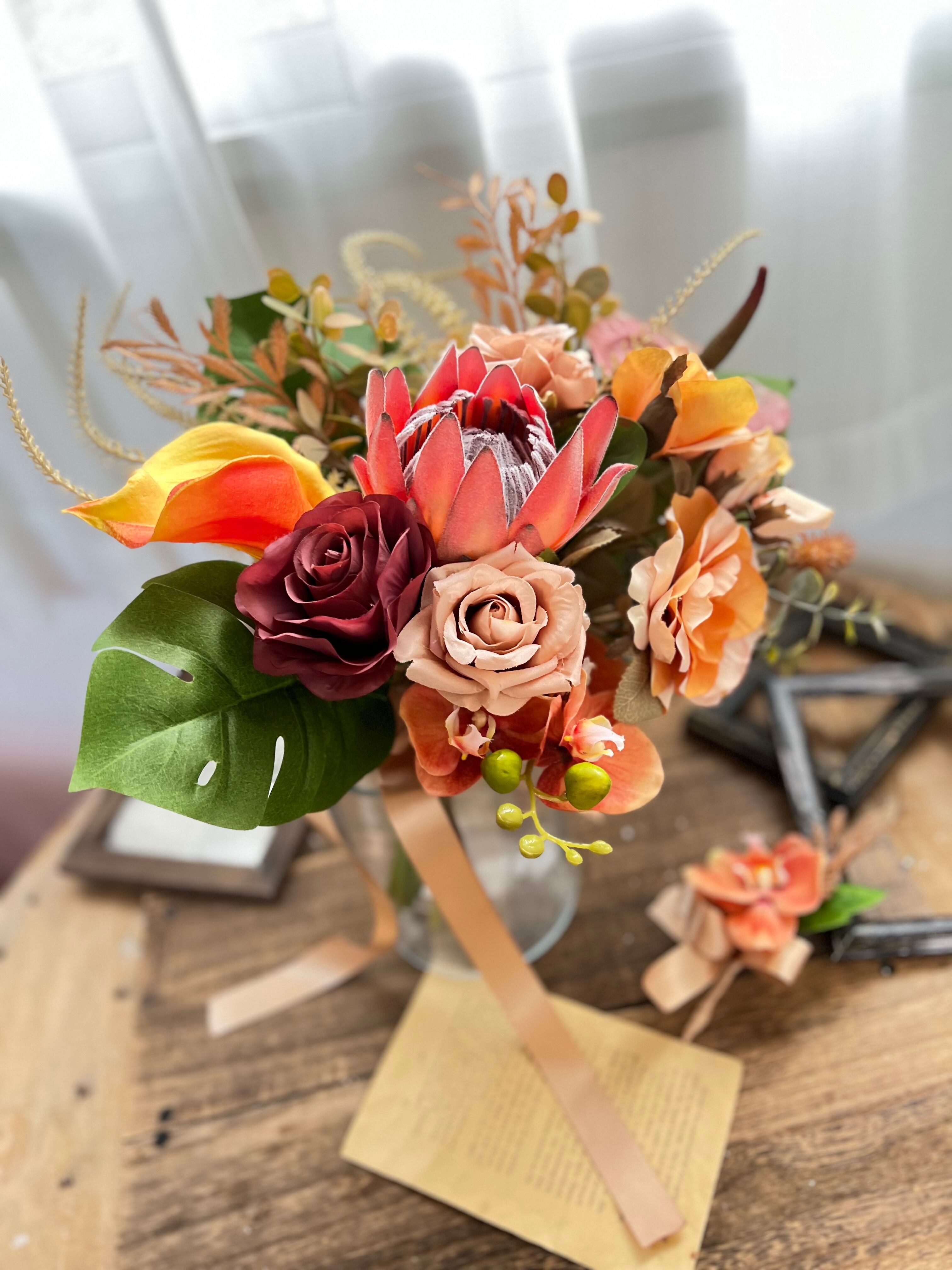 くすみオレンジワイルドクラッチブーケ☆ブートニア- 