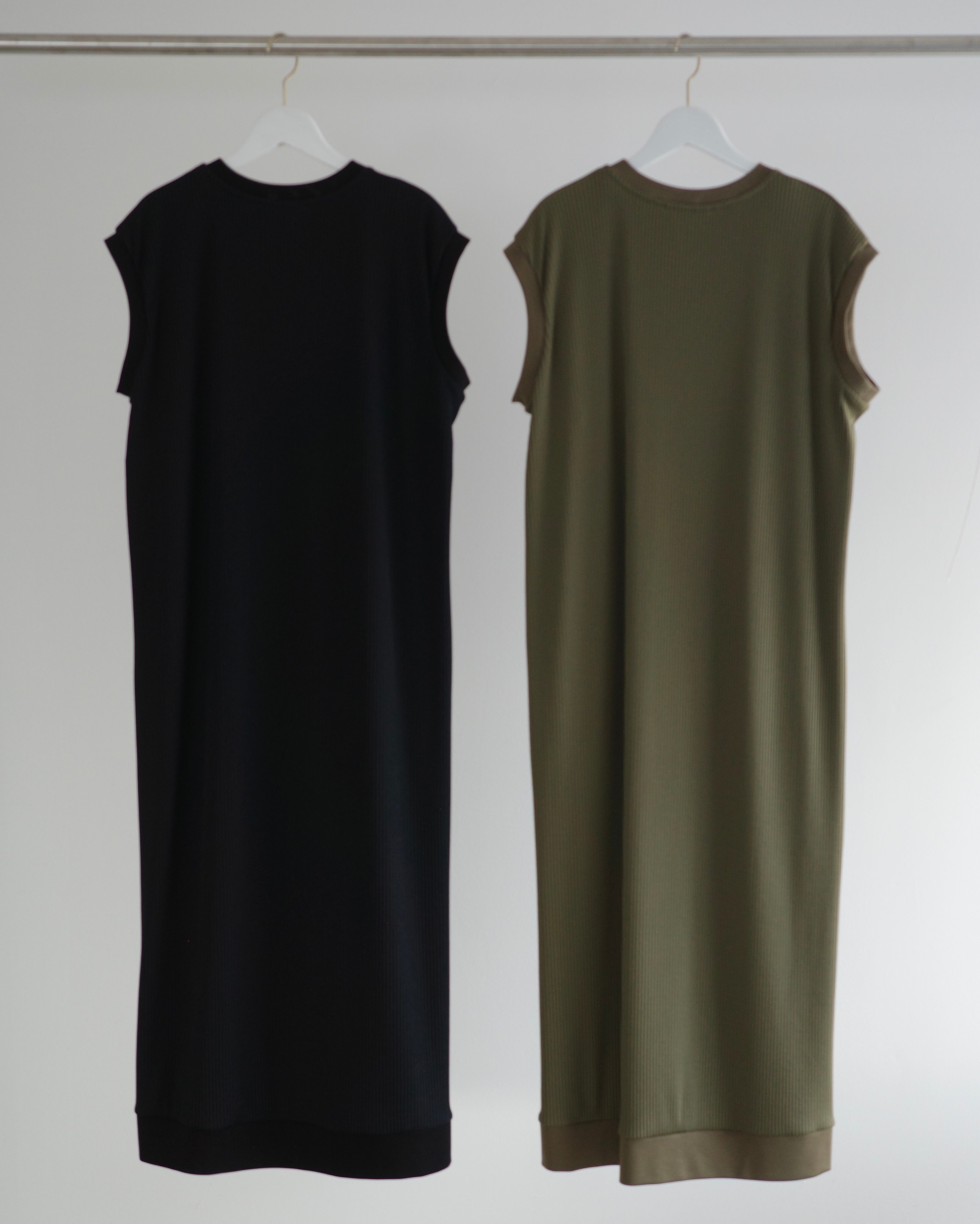 美品 ザリラクス 2WAYリブ切替ロングワンピース カーキグレー×ゴールド F THE RERACS / SLEEVELESS RIB DRESS | LA VILLA ROUGE