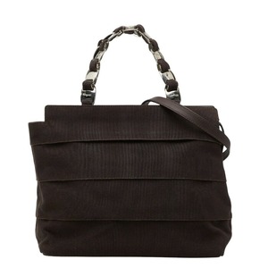 サルヴァトーレフェラガモ ヴァラ チェーン ハンドバッグ AU-21 6689 ダークブラウン ナイロン レザー レディース Salvatore Ferragamo 【中古】