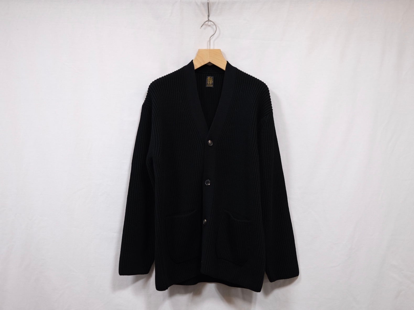 Men's BATONER” SOLID WOOL RIB CARDIGAN BLACK” | Lapel online Men's BATONER” SOLID WOOL RIB CARDIGAN BLACK” | Lapel online