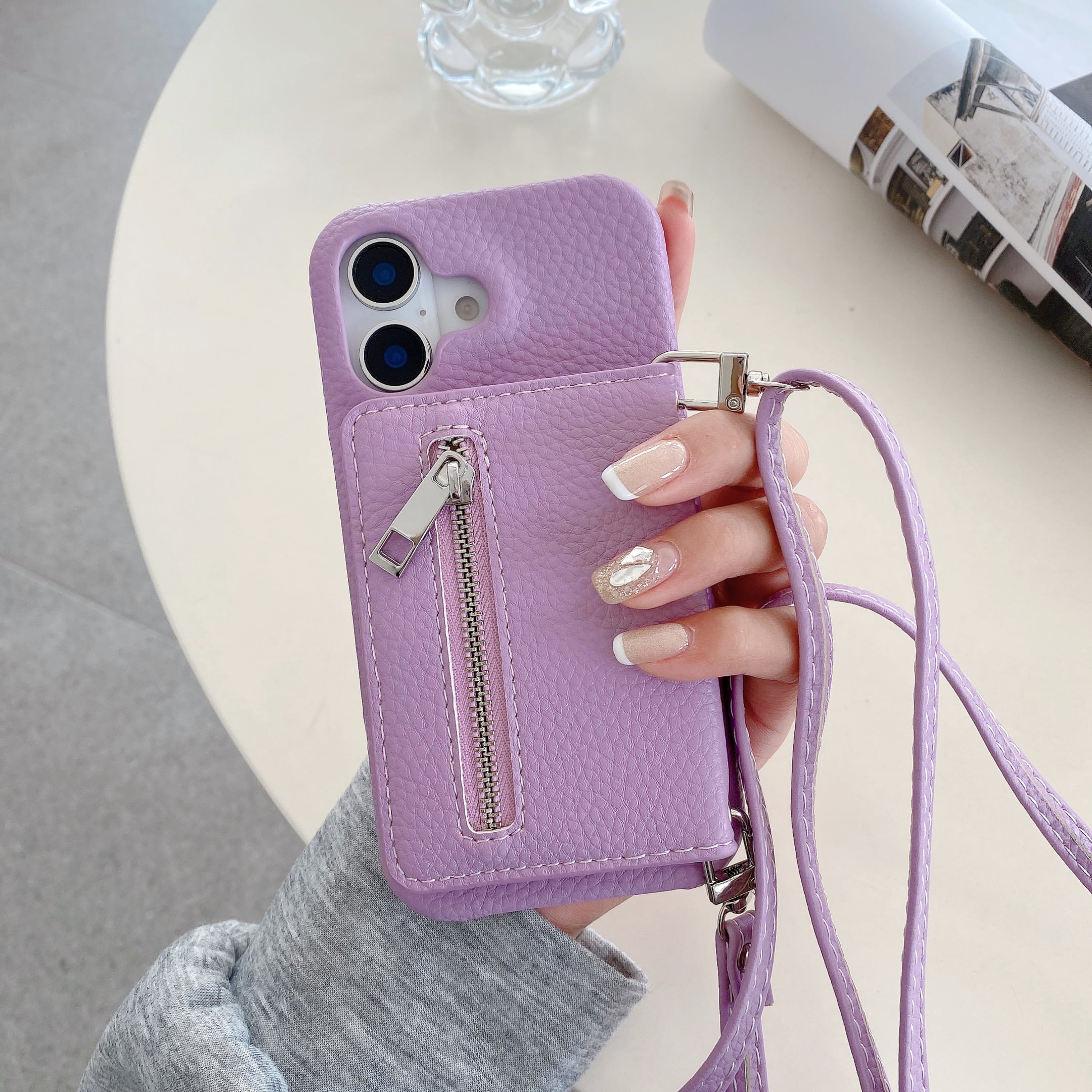 ミラー付き iPhone 17 16 15 14 13 12 11 ケース ファスナーポケット