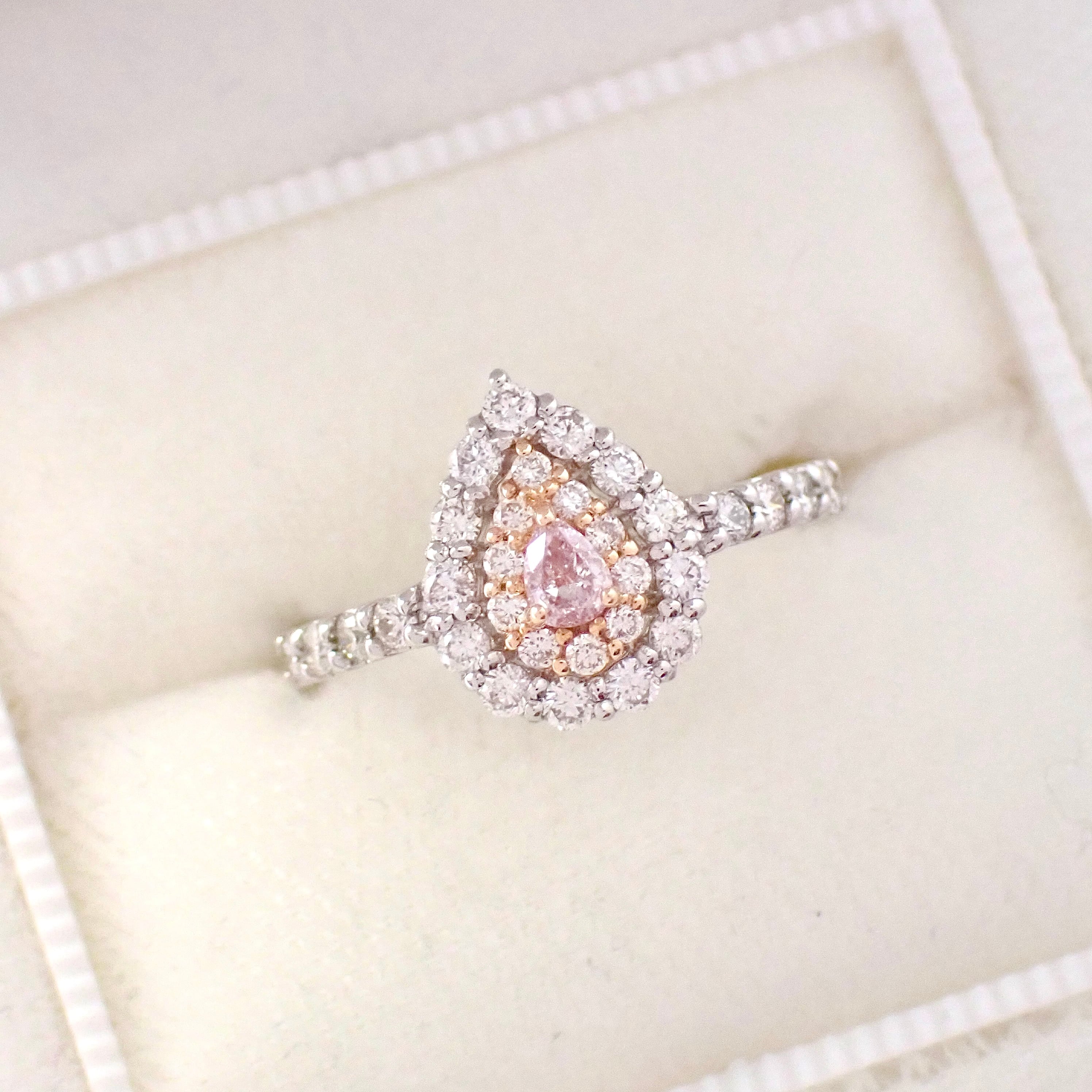 Made in Japan】Pt950 K18 0.086 Fancy Light Purplish Pink Halo Ring 