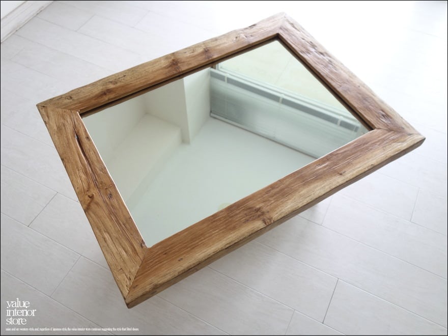 オールドチーク材の壁掛け鏡 80cm × 60cm 木製フレーム 無垢材 古材 古木 オールドチーク材のミラー 80cm×60cm 壁掛け鏡 チーク無垢材