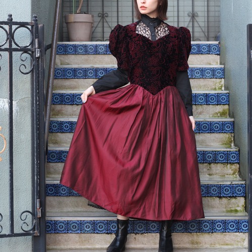 *SPECIAL ITEM* USA VINTAGE SCOTT MCCLINTOCK GUNNE SAX VELOUR DOCKING DESIGN DRESS ONE PIECE/アメリカ古着ガニーサックスベロアドッキングデザインドレスワンピース