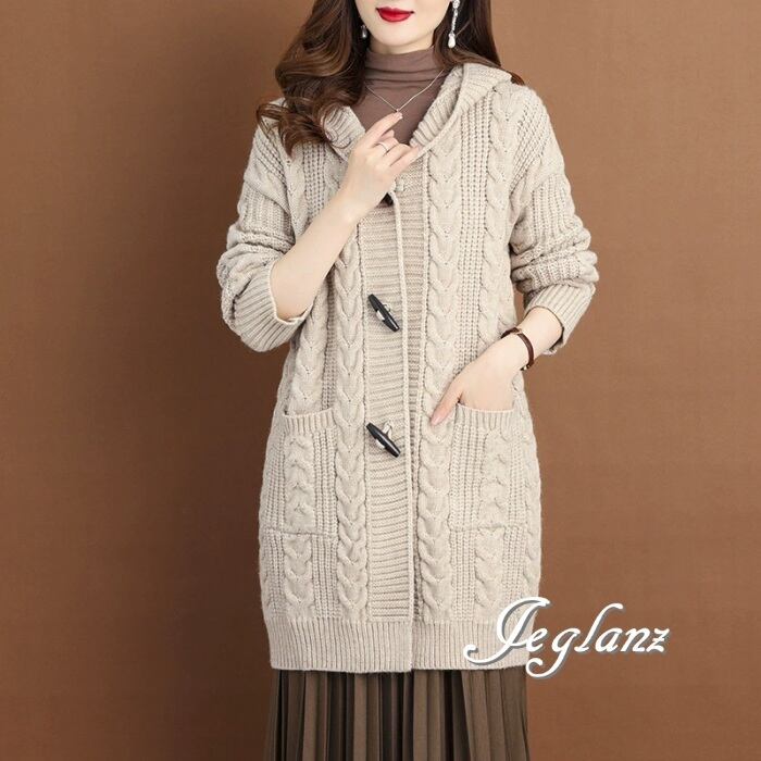 3色 ニット カーディガン フード付き トグルボタン 大きいサイズ(MB009)τ