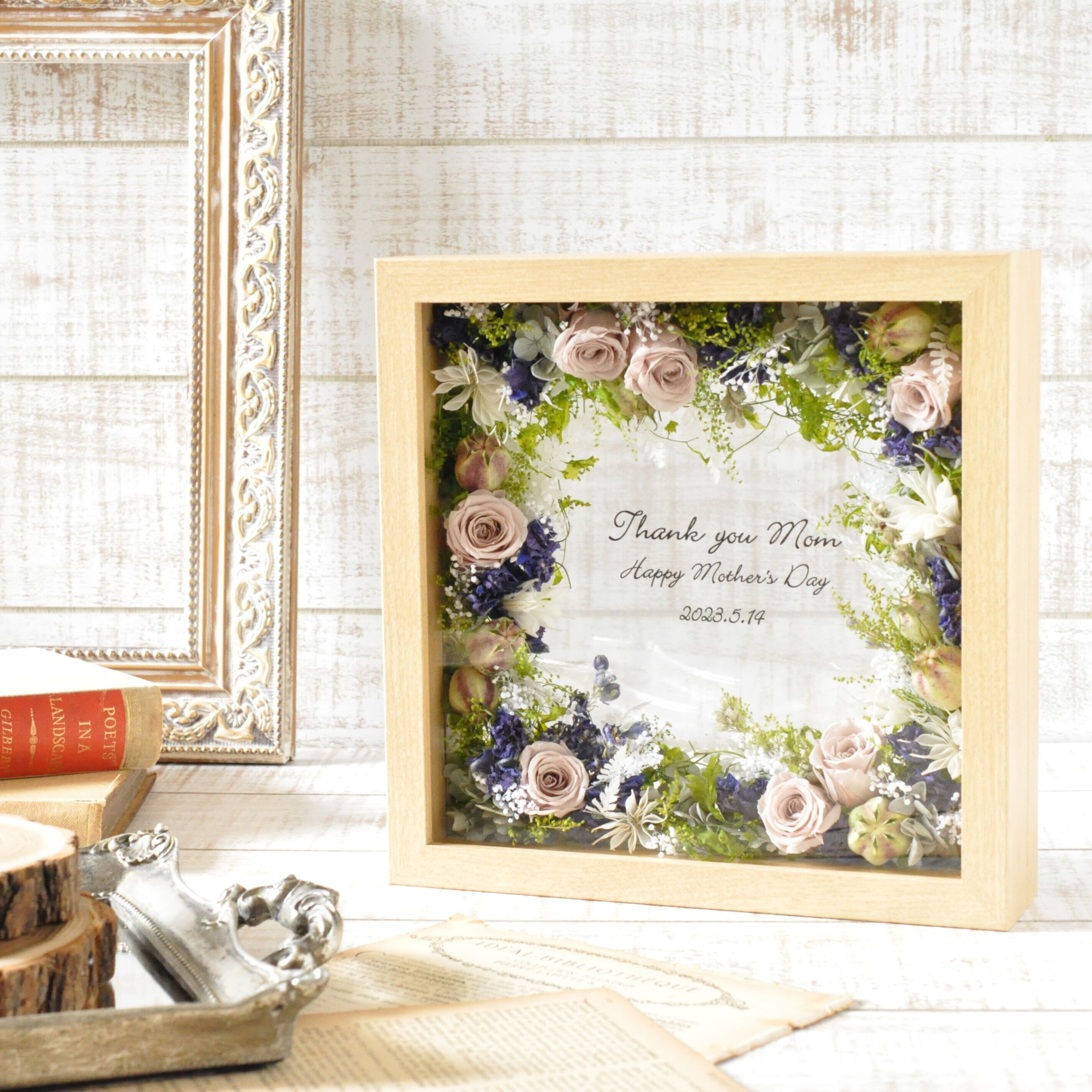 botanical frame L size ～blue～ 】✽メッセージにお花を添えて