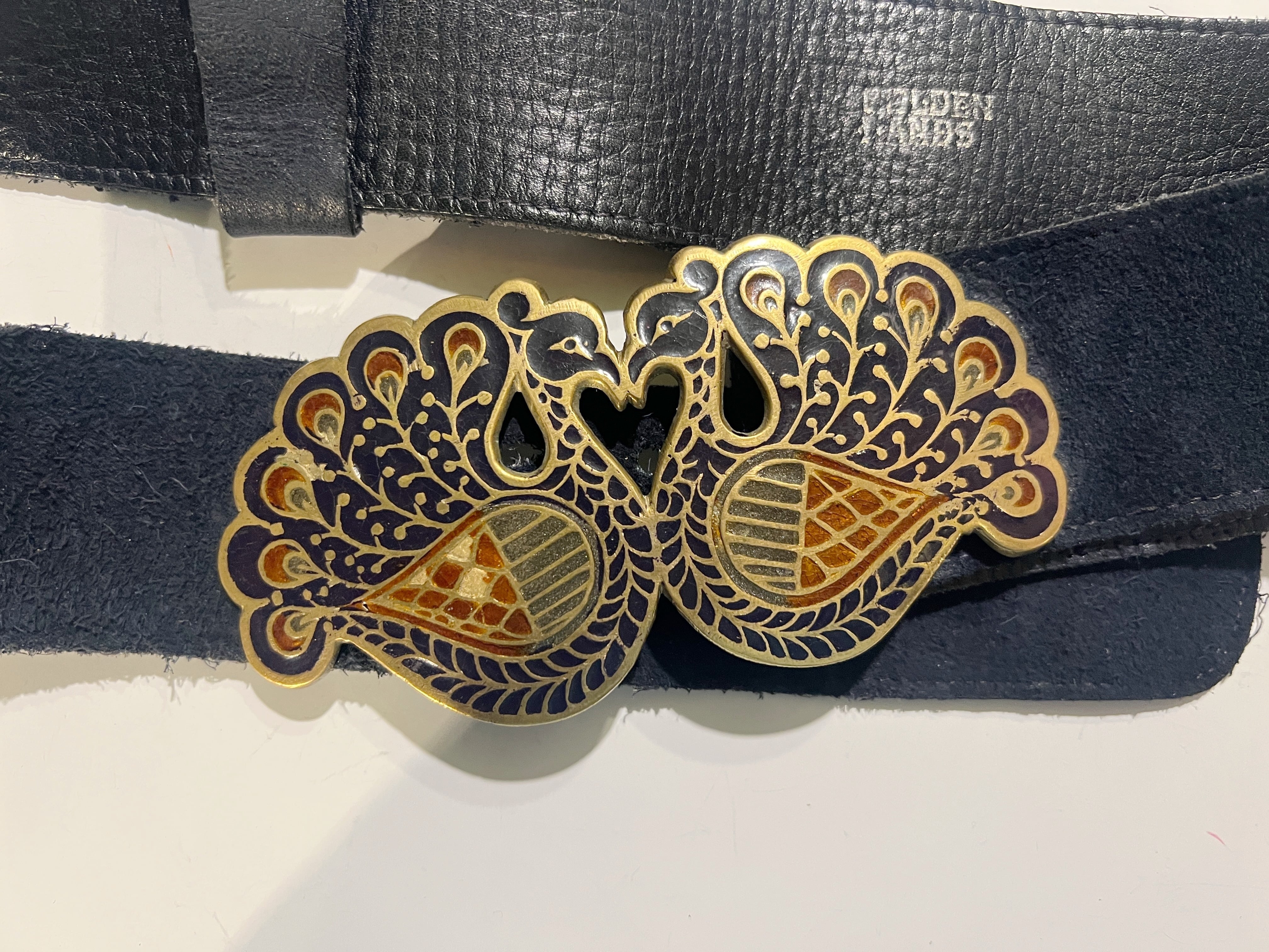 Vintage Peacock Navy leather belt