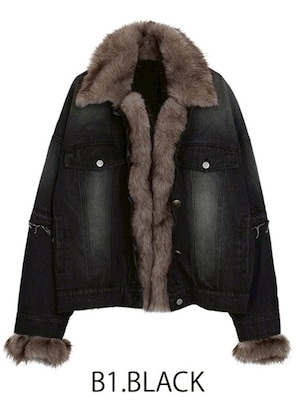 ミカーレミカーレ MICALLEMICALLE デニムドッキングライナーボア＆ファー付きジャケット