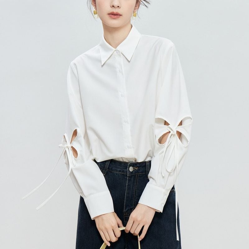 point ribbon sleeve shirt 100939