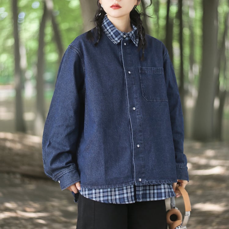 shirt color patch pocket long-sleeve denim shirt ‐1col‐ A0633