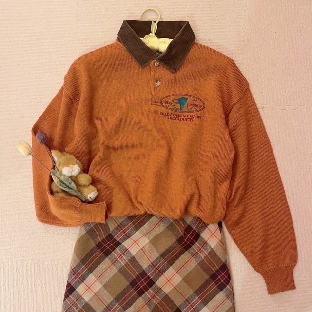 dog embroidery corduroy collar knit