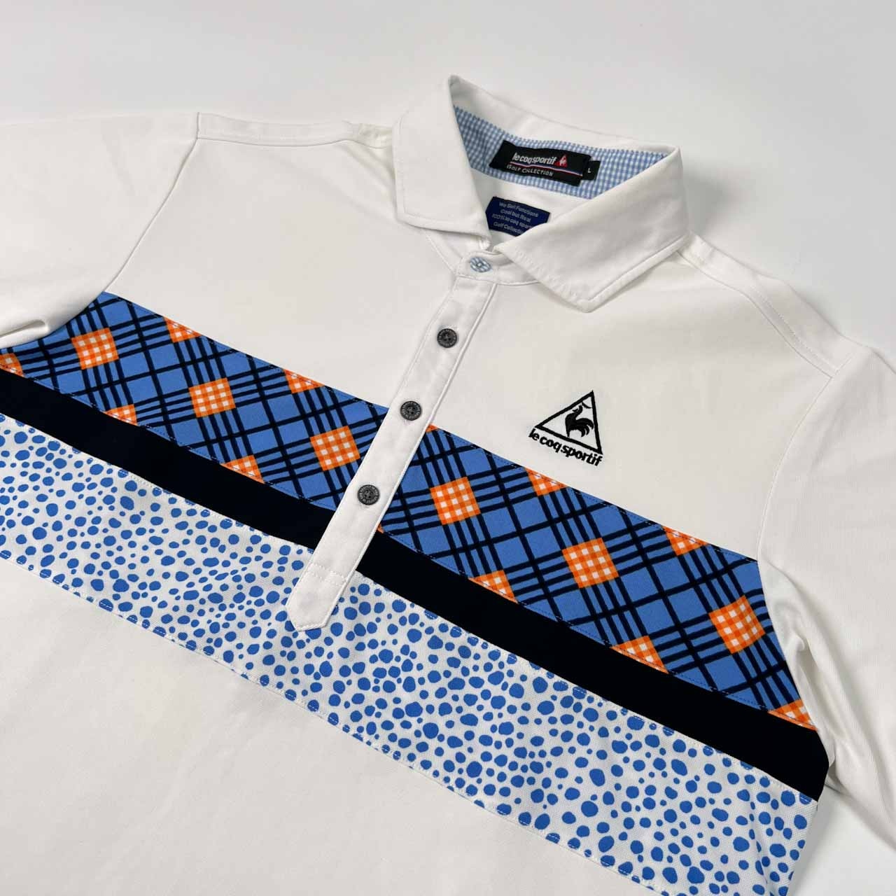 le coq sportif GOLF ルコックスポルティフ ゴルフ 柄入り 半袖 ポロシャツ サイズ L /メンズ/ホワイト