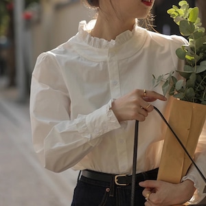 white stand up collar french chic shirt