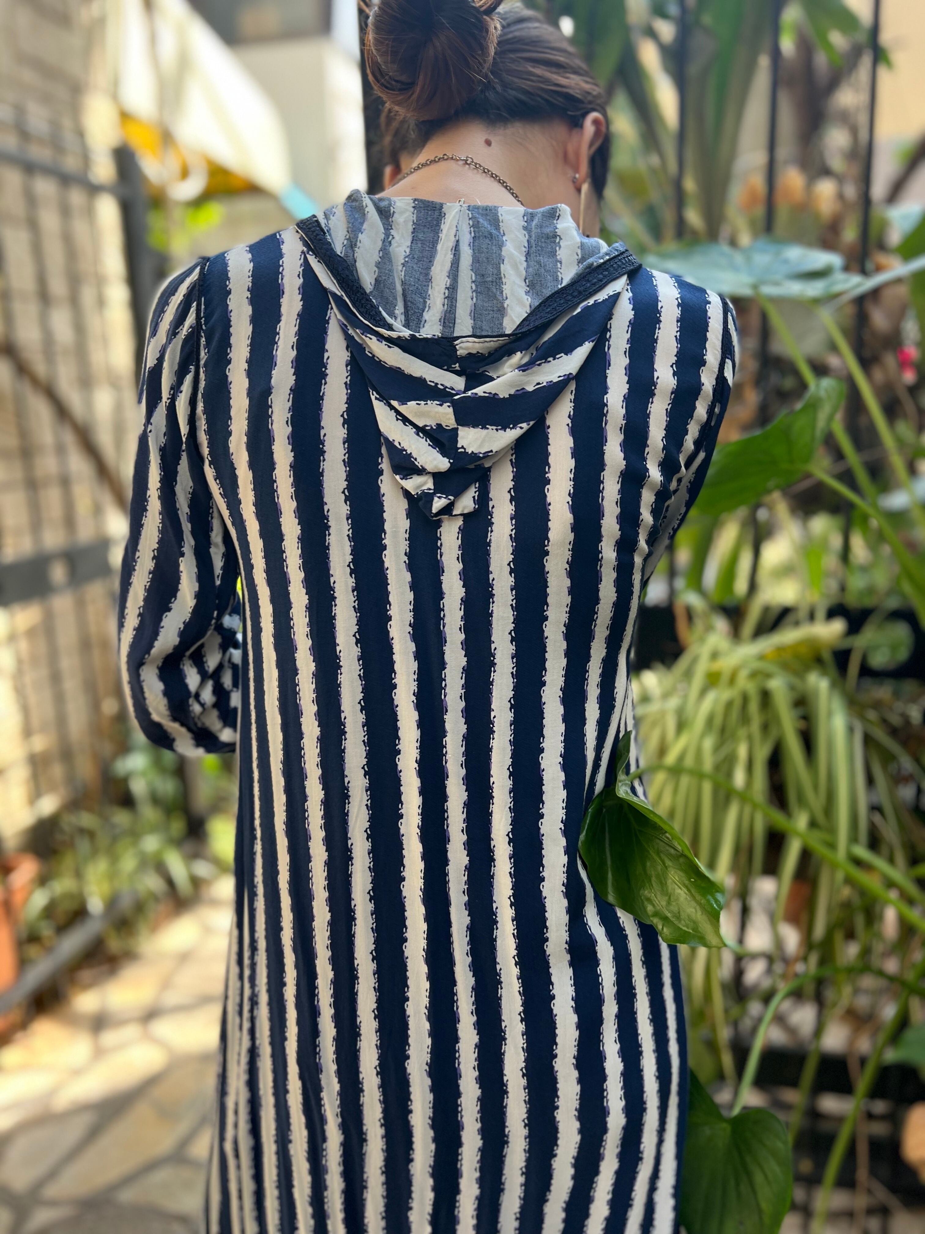 Vintage moroccan navy × white Stripe foodie dress ( ヴィンテージ
