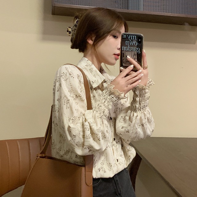 スプリングオータムシャツ スタンダードスタイルトップス ロング レトロ 春物 秋物 試着室3192188994