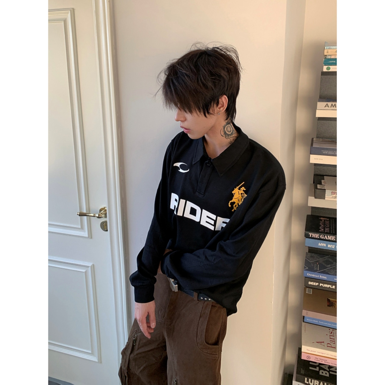 VINTAGE ストリート RIDERポロロングTシャツ T2217