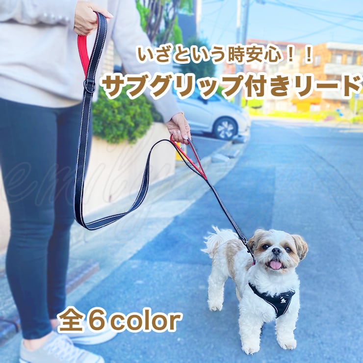 サブグリップ付きリード ダブルハンドル リード 小型犬 中型犬 大型犬