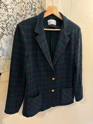80’s red × navy × green check wool jacket