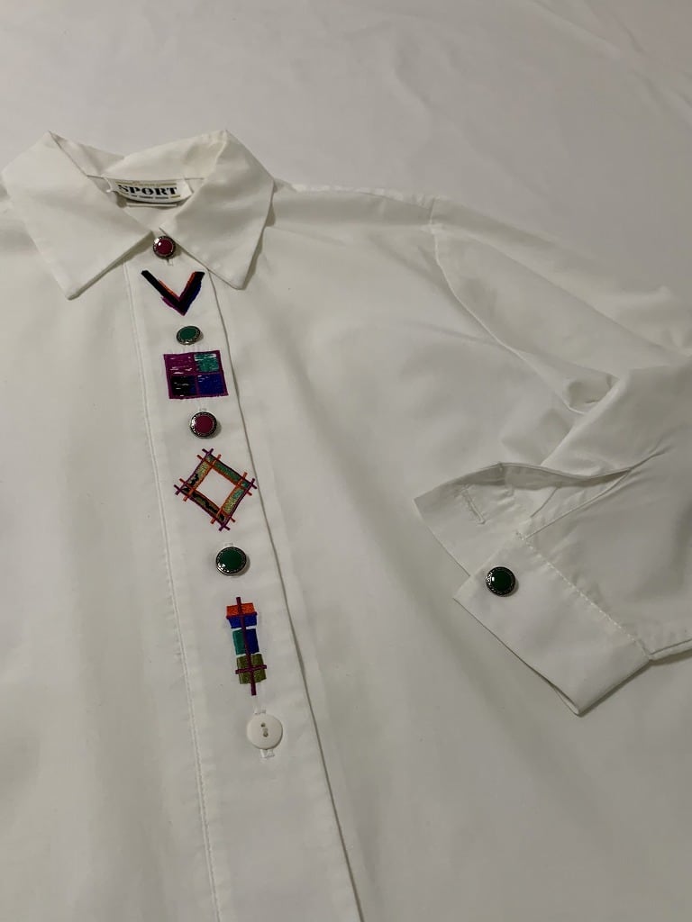 1980's Embroidery Design Long Sleeve Shirt