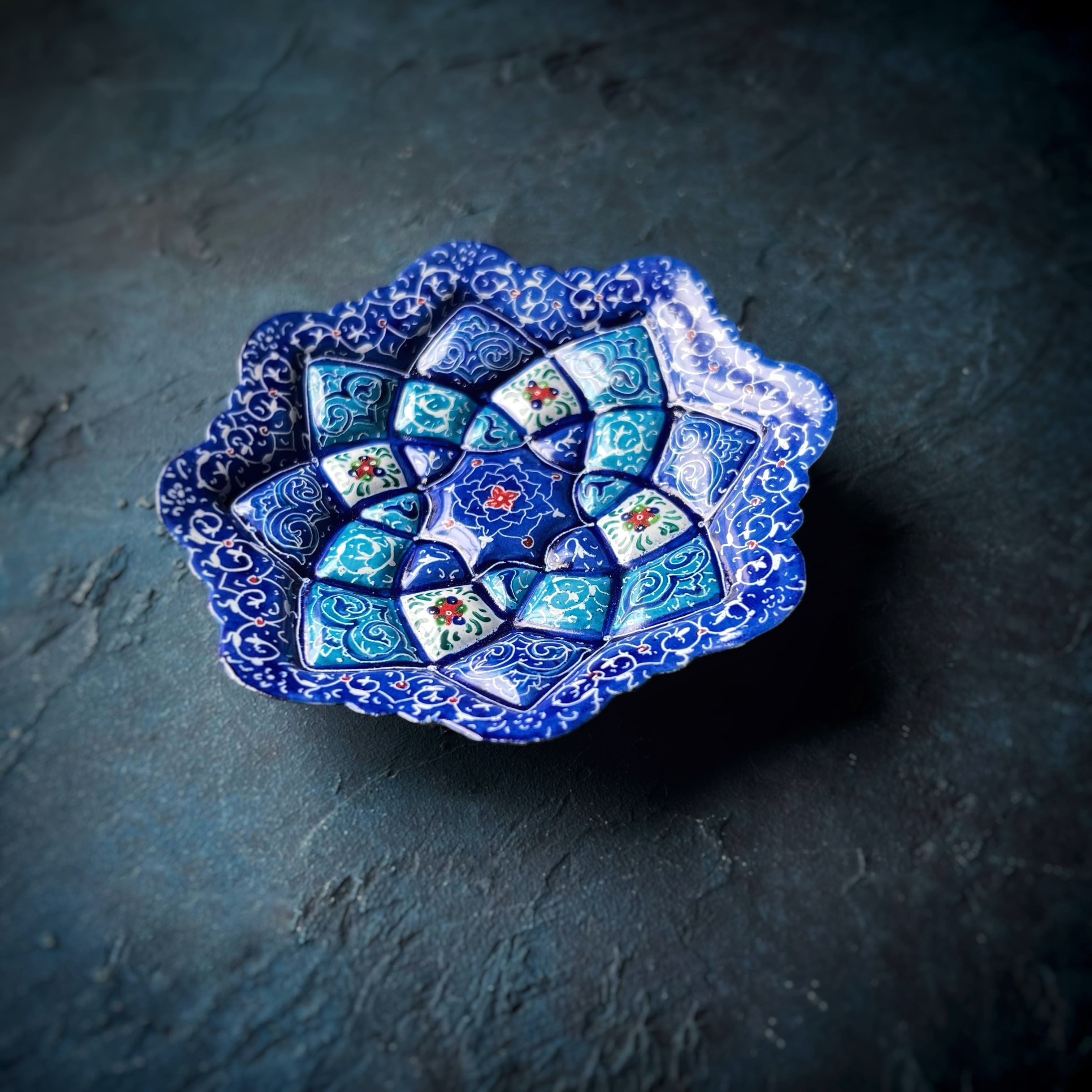 ペルシャの飾り皿（ミーナーカーリー）11cm アクセサリートレイ