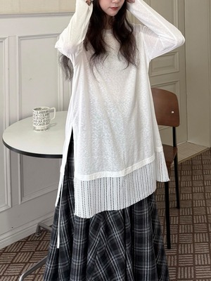 Side slit tie ribbon long sleeve T-shirt 2color [T2753]