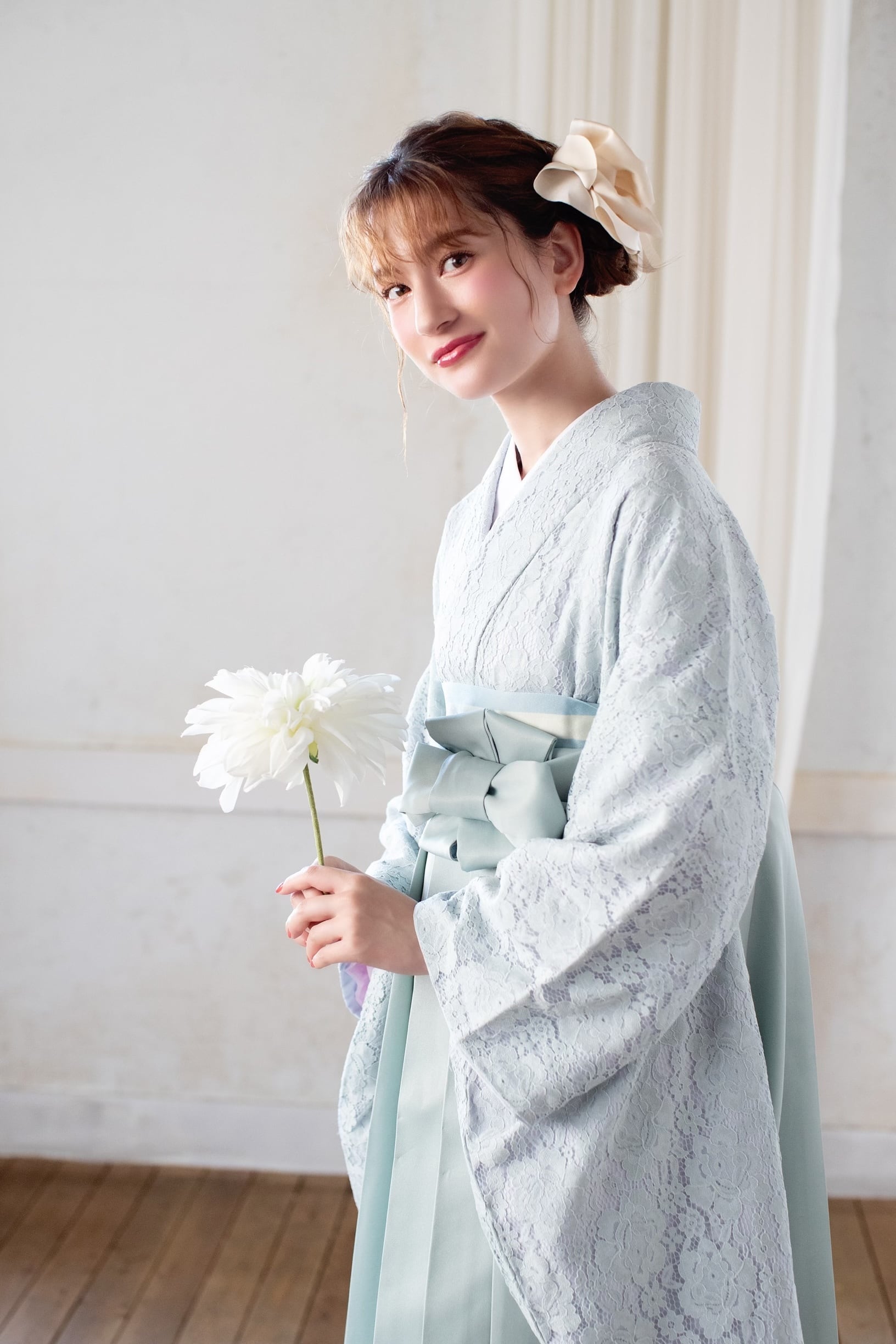 Kimono Sienne 卒業式袴 3点セット レース二尺袖 袴 卒業式 水色 ミントレース×水色 ミント 袴 | Kimono Sienne