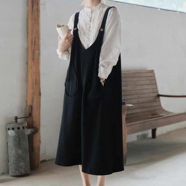 裏毛ディープVネックAラインジャンパースカート　　1387