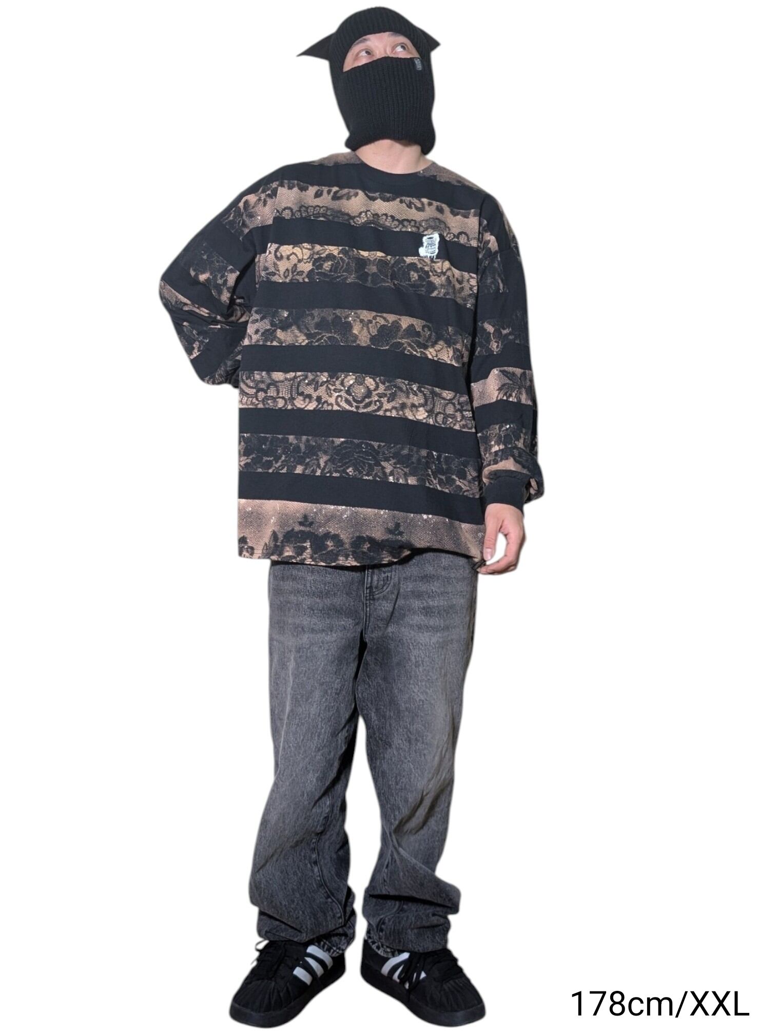 Bleached Lace Stripe LS Tee | BLACK BRAIN