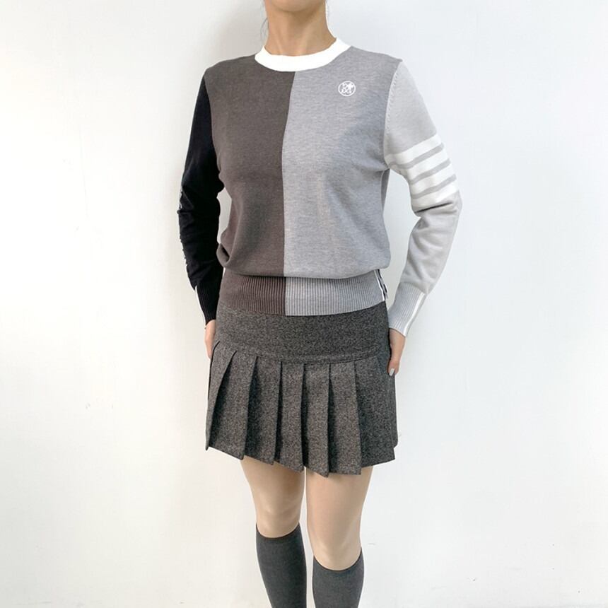 バイカラーカラーブロックニットプルオーバー