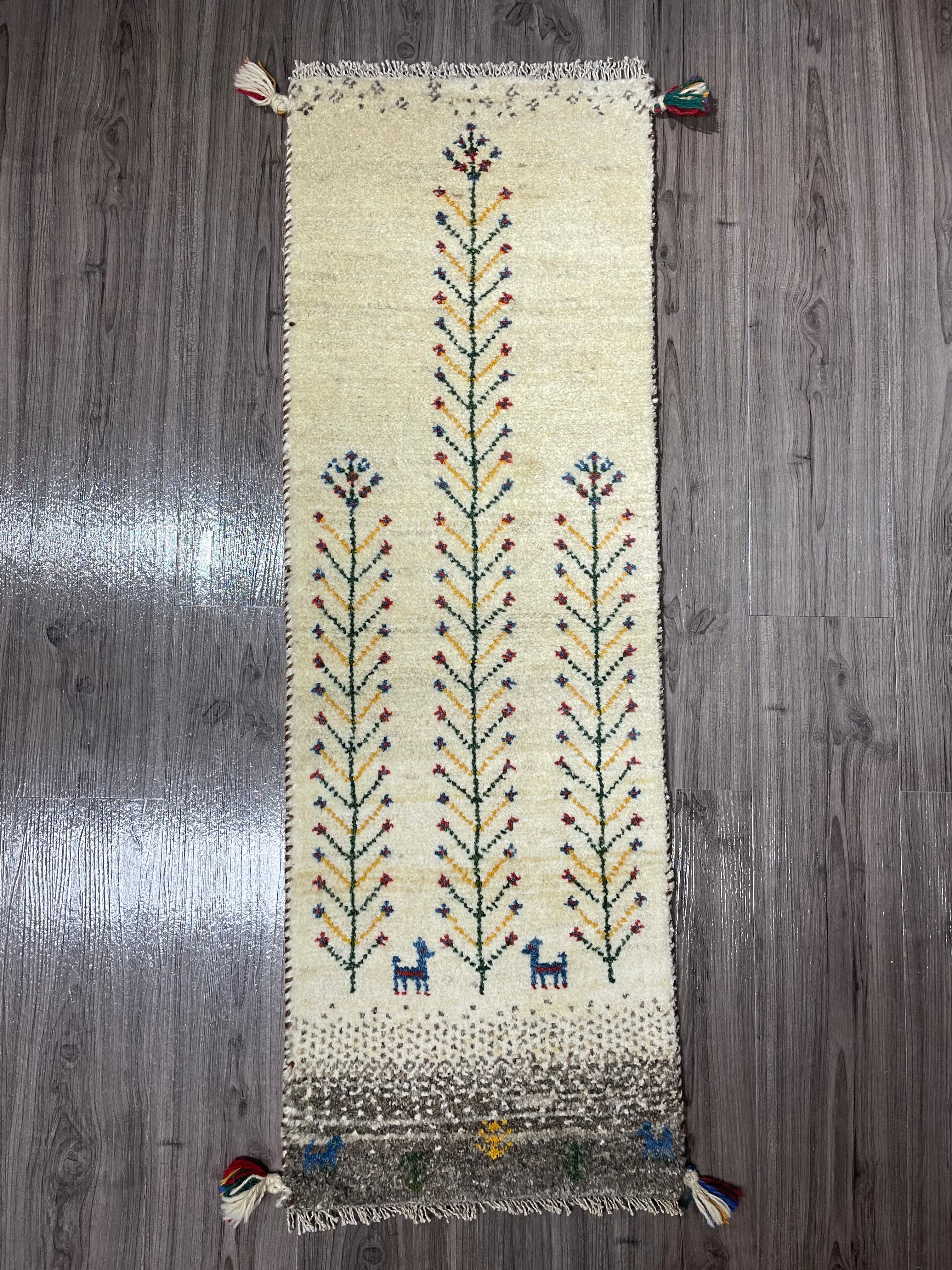 新品ペルシャ絨毯手織りギャッベランナー茜色山羊150×50cm | ヤマダ