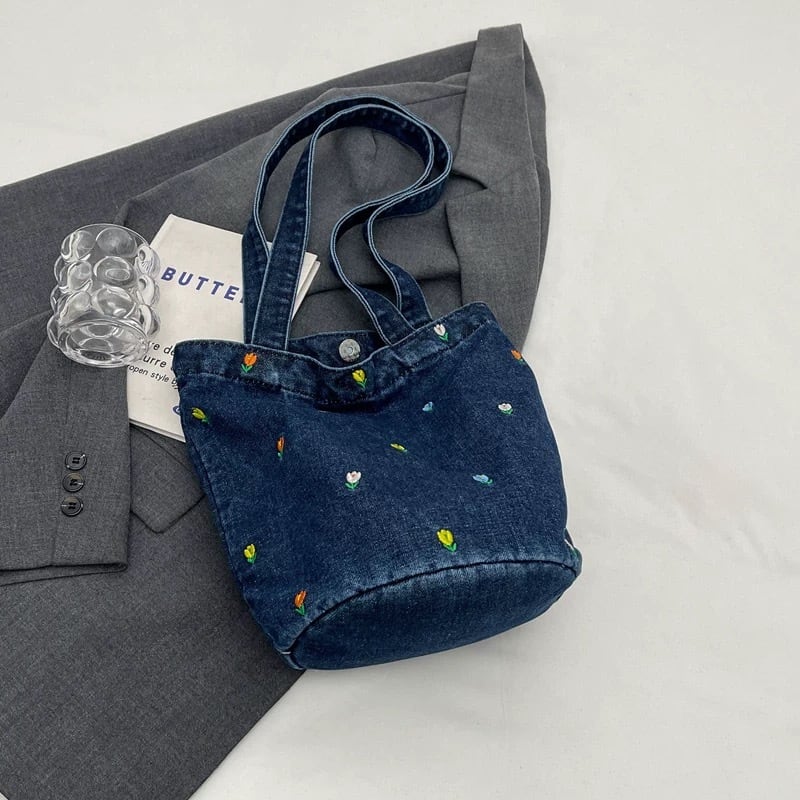 予約販売】フラワー刺繍デニムトートバッグ | KISHIKA 予約販売】フラワー刺繍デニムトートバッグ | KISHIKA