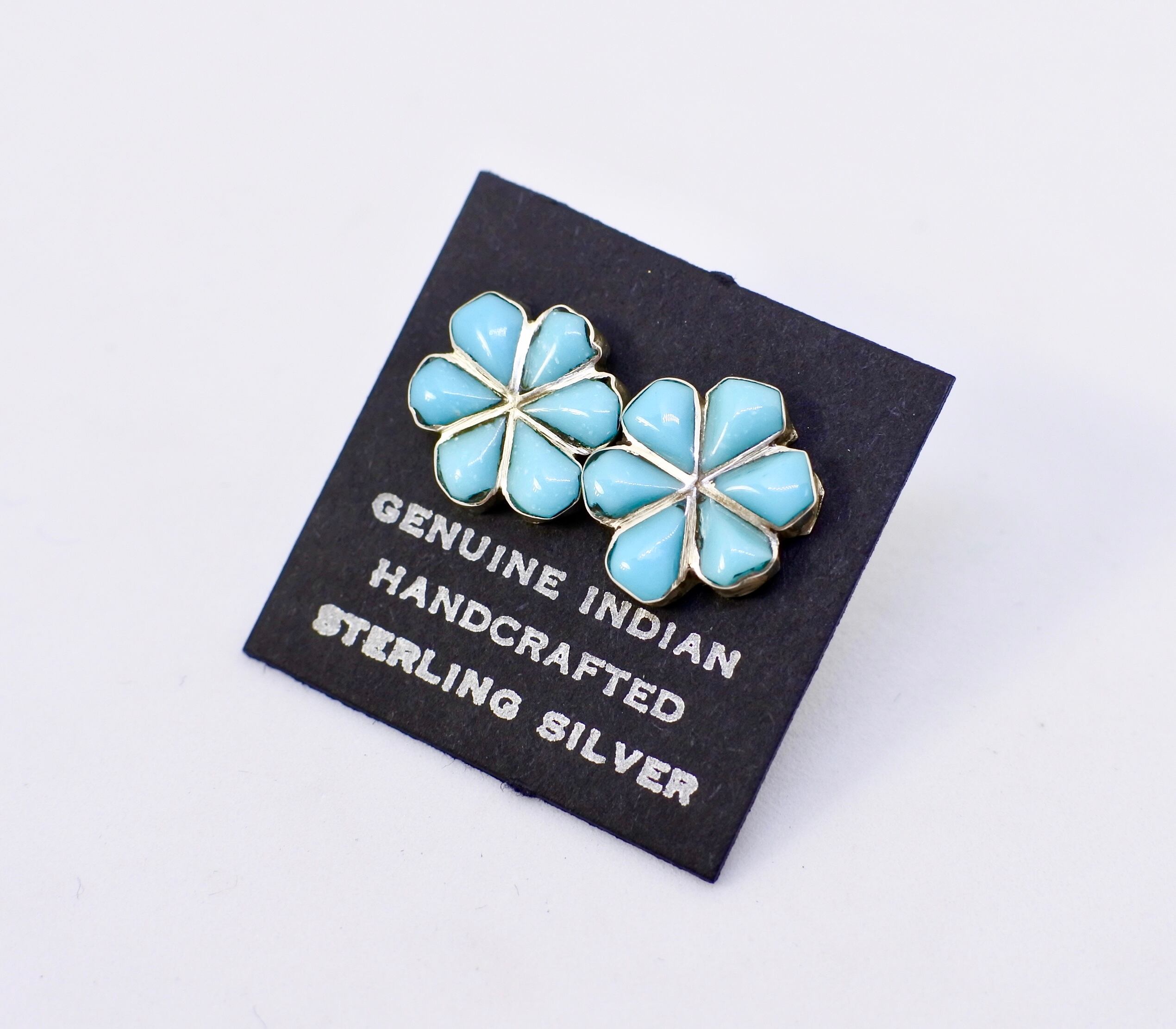 インディアンジュエリー ターコイズ ピアス フラワー インレイ
