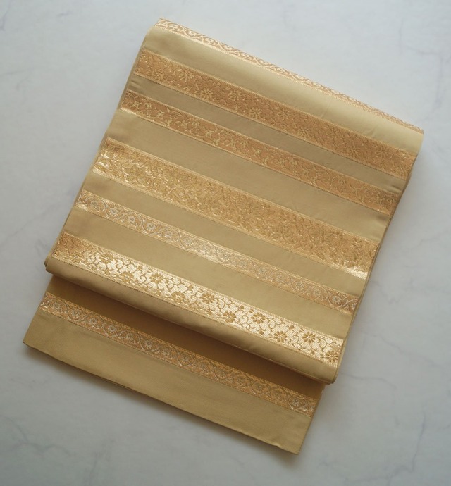 【難あり・ふくろ帯】　黄金色地　横段文　ふくろ帯