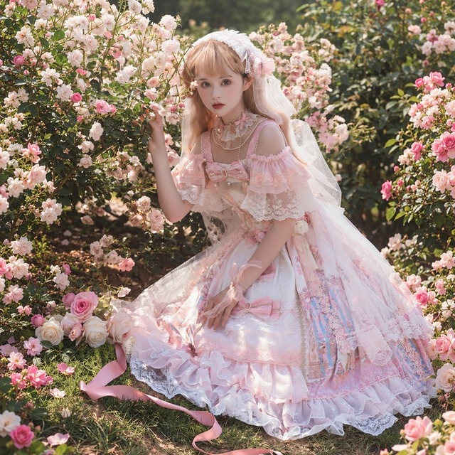 花園の夢を纏う レースとリボンの姫ロリプリンセスドレス