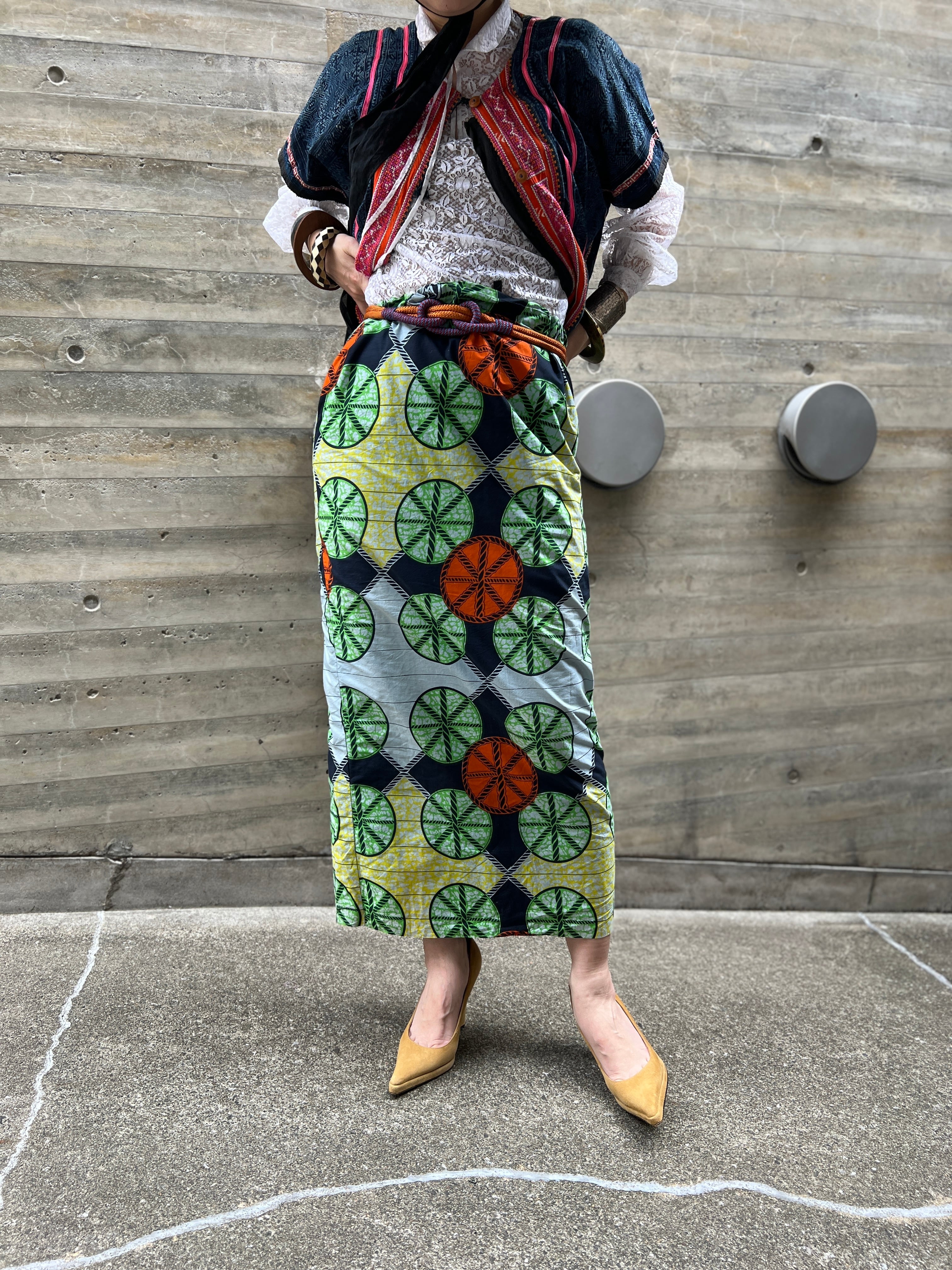 Vintage african batik modern cotton skirt ( ヴィンテージ アフリカンパティク コットン スカート)