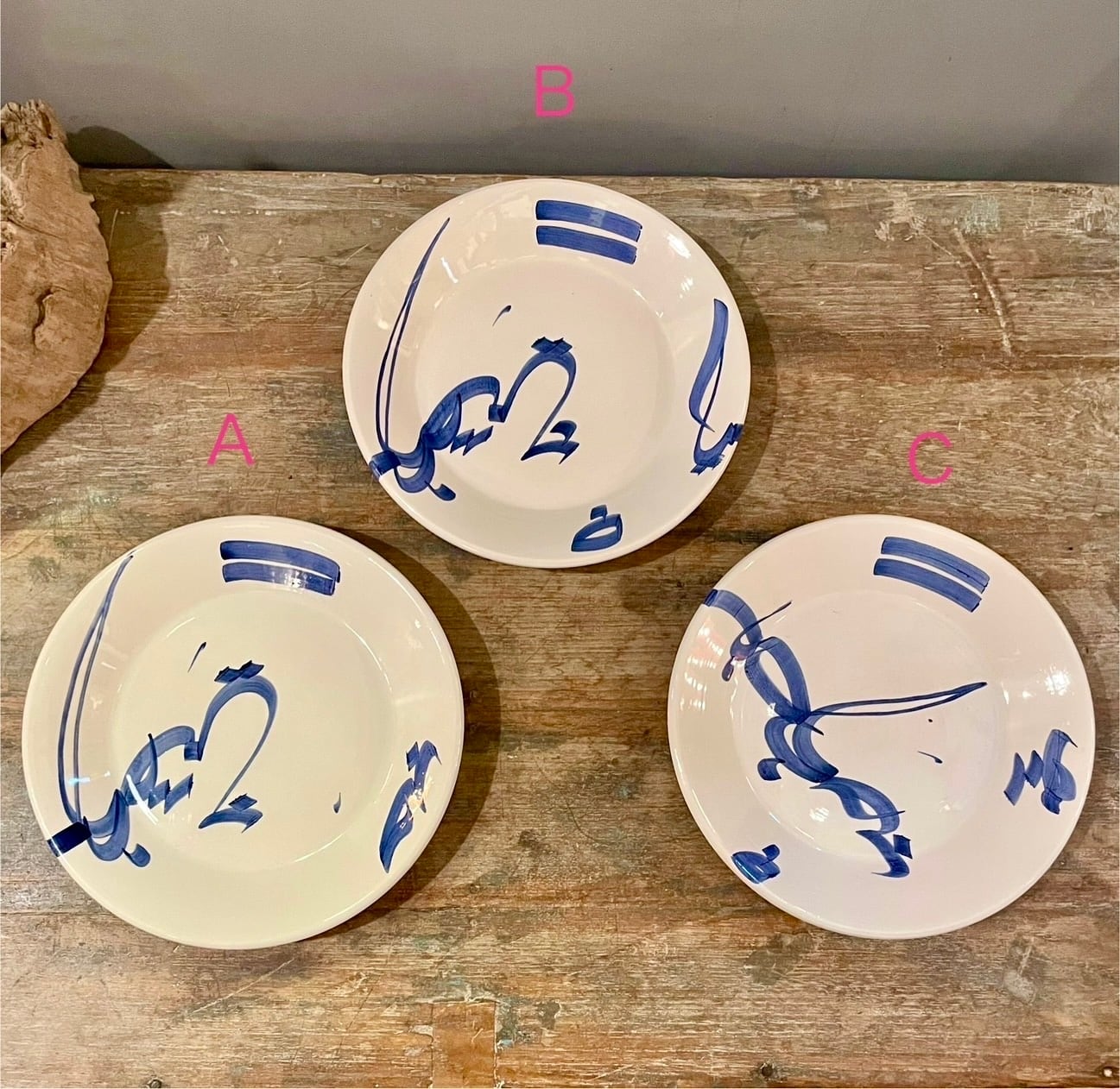 チュニジア スラマ陶器 手描きデザート皿Φ20 アラビア文字BL