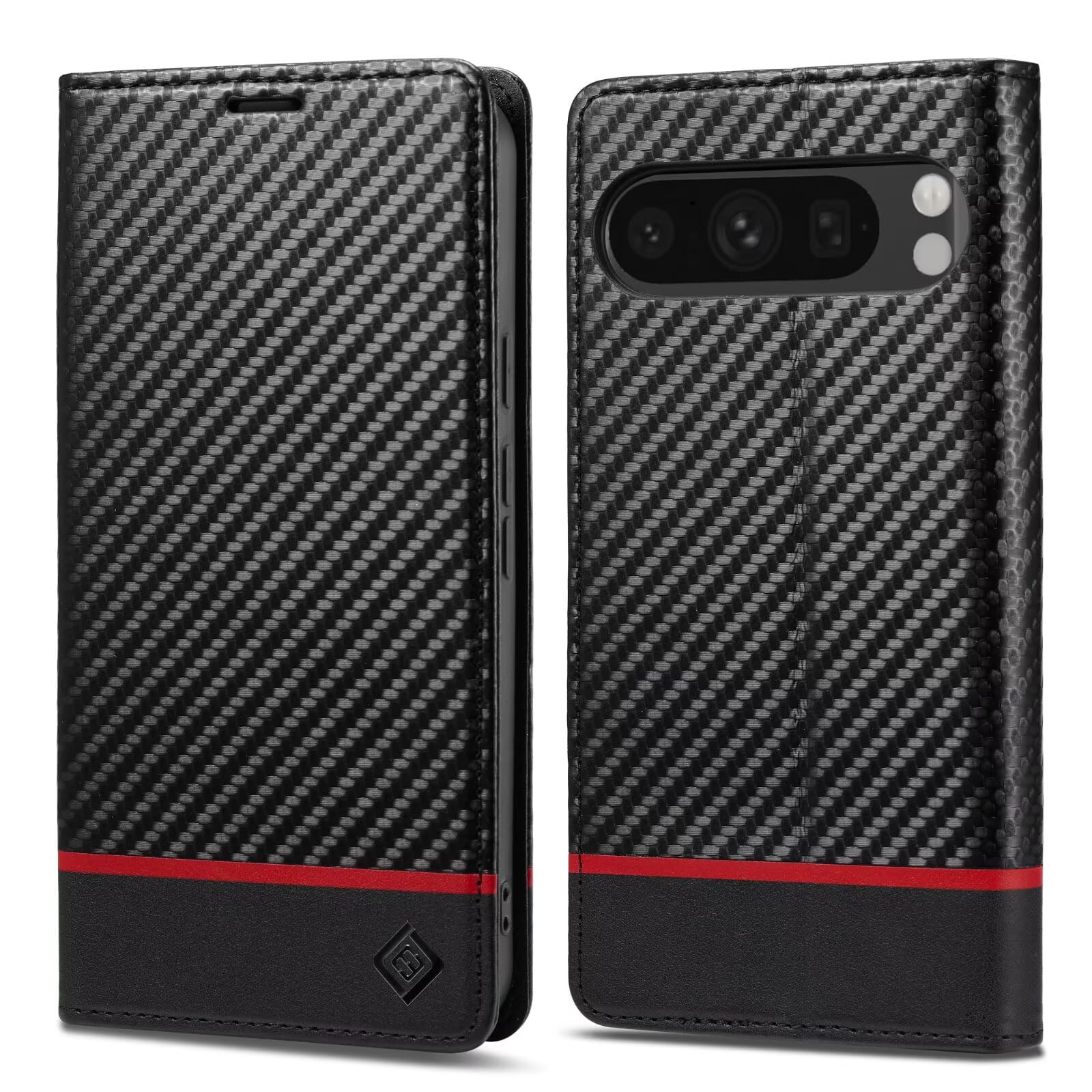 FOR Pixel 10/10 Pro ケース 手帳型 FOR ピクセル 10 プロ 手帳 ケース 炭素繊維テクスチャ マグネット開閉式 軽量 薄型 カード収納 スタンド機能 耐衝撃 汗や指紋防止 ビジネス 上質 高級な炭素繊維風 横のライン